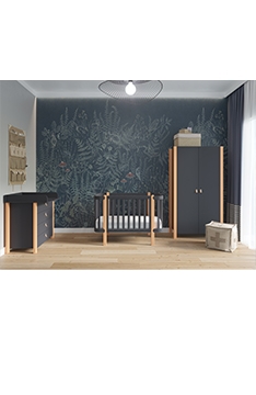 ANTHRACITE YappyÉtude Babybett, Wickelkommode und Kleiderschrank 
