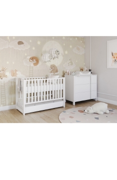 WHITE YappyDue Babybett und YappyClassic Wickelkommode