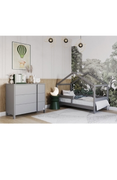LIGHT GREY YappyHytte Hausbett und YappyClassic Kommode